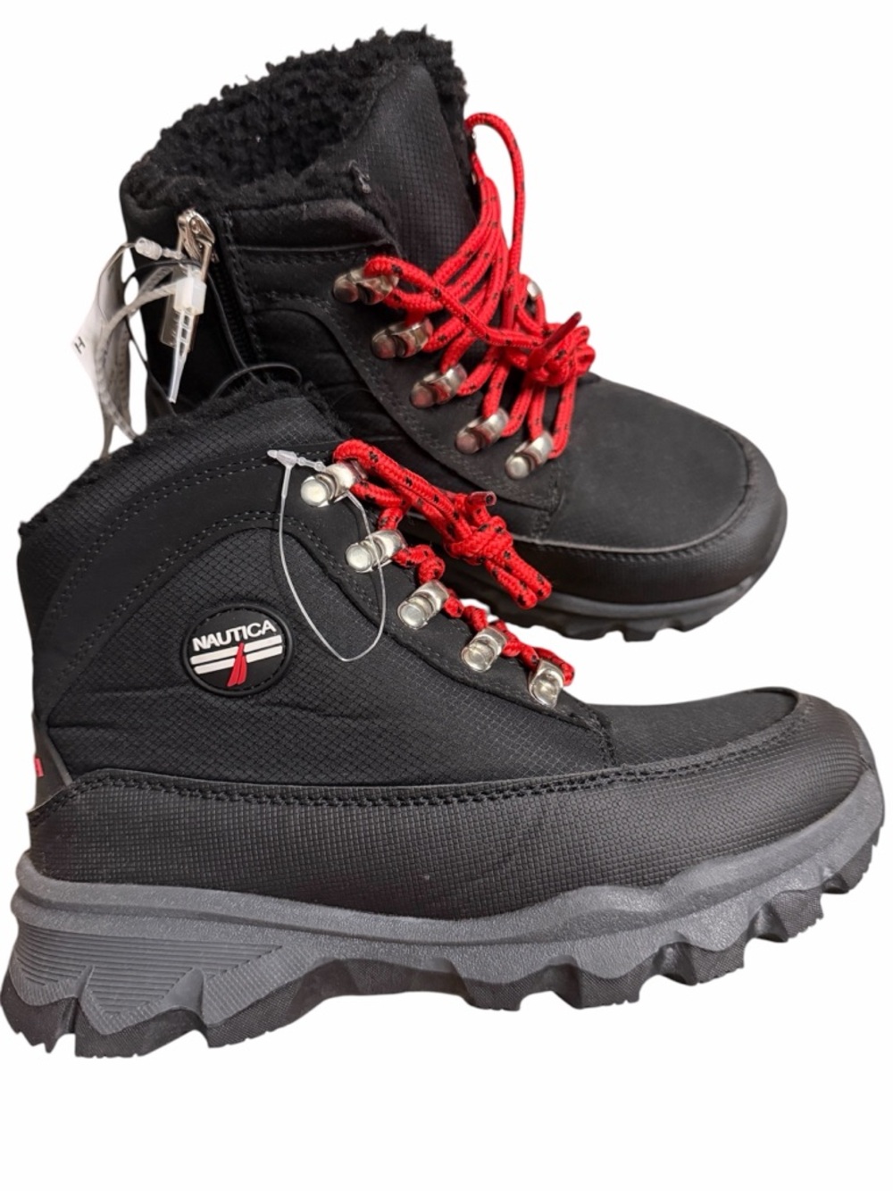 Nautica Black Ankle Boots with Red Laces